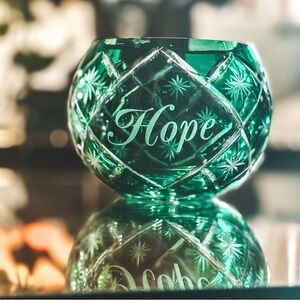 White Barn Emerald Green Etched "Hope" Votive Holder
